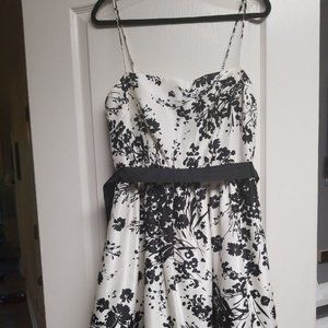 Black and White Knee Length Floral Dress